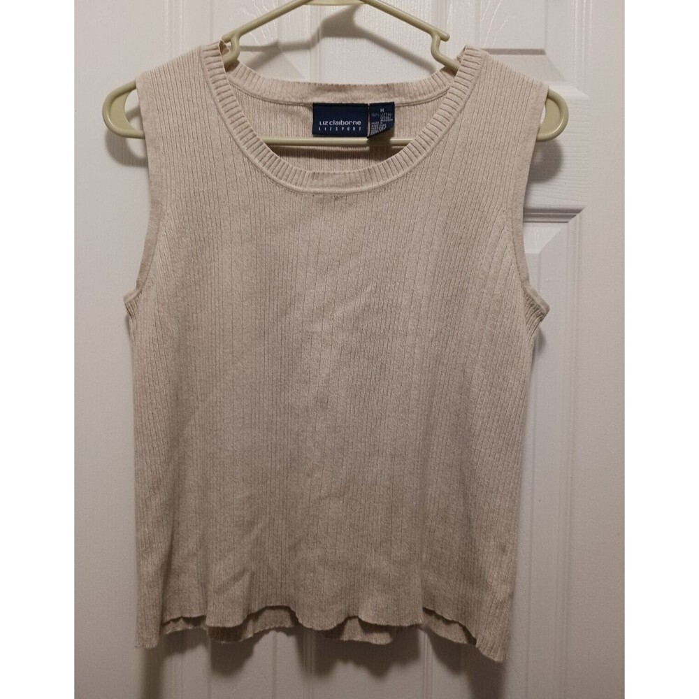 Liz Claiborne Women's Sleeveless Sweater Tank Top Beige Size M Scoop Neck